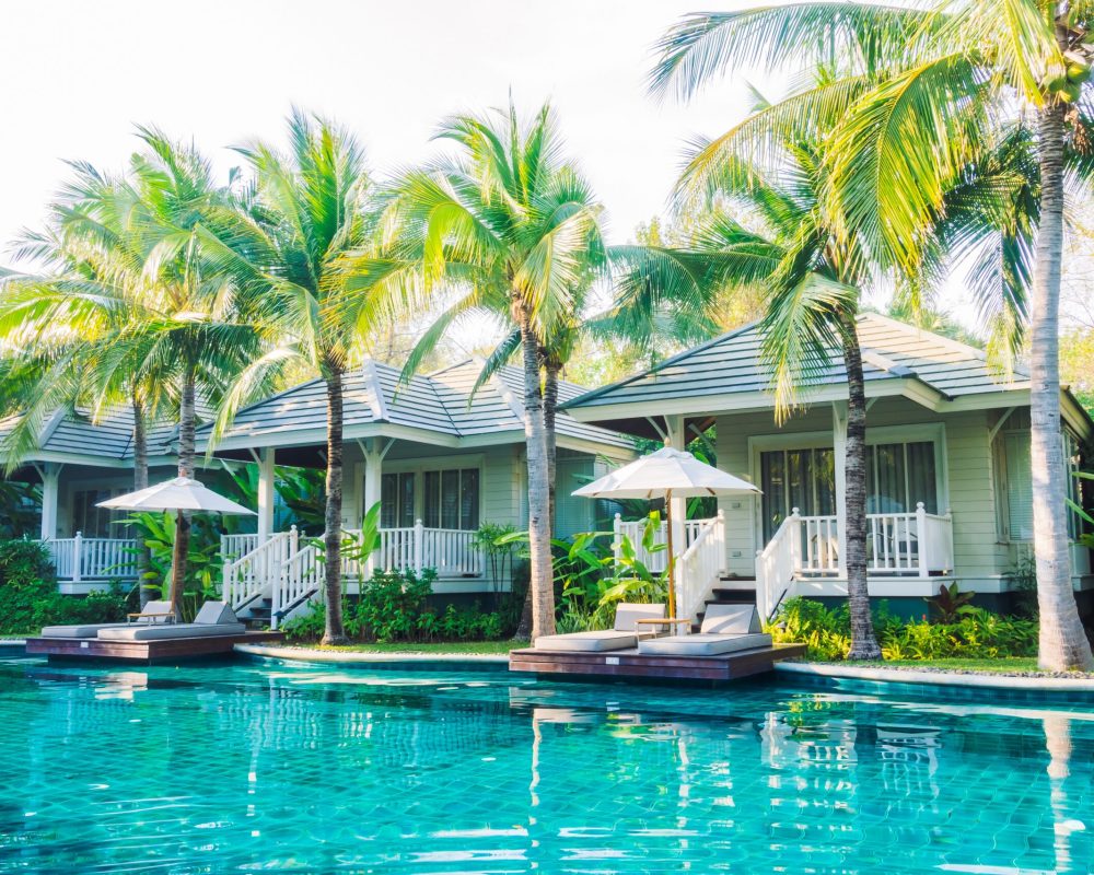 Beautiful luxury swimming pool in hotel pool resort - Boost up color Processing